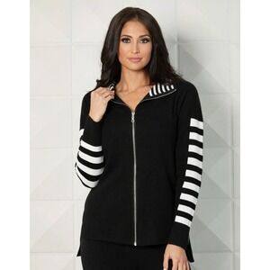 Angel Apparel Stripe Zip Jacket Sweater Black White L Minimalist Sleek